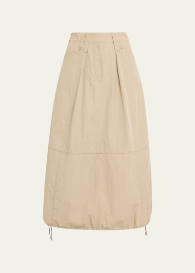 Shop Brunello Cucinelli Cargo Cotton Midi Skirt With Drawstring Hem In C8695 Dark Beige