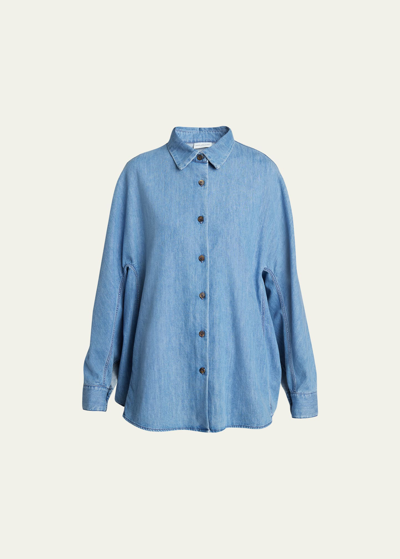 Shop Dries Van Noten Casio Denim Button-front Shirt In Light Blue