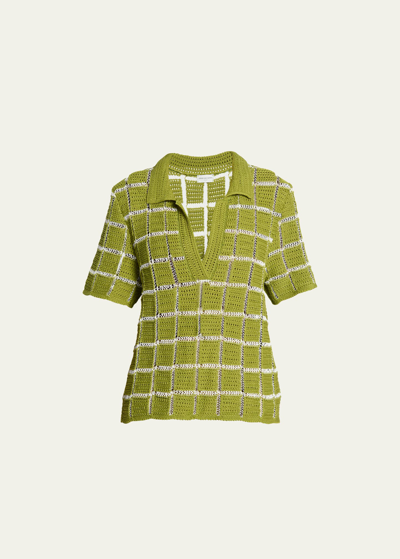 Shop Dries Van Noten Tiramisu Knit Polo Top In Green
