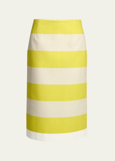Shop Dries Van Noten Salby Long Slim Cotton Stripe Skirt In Lime