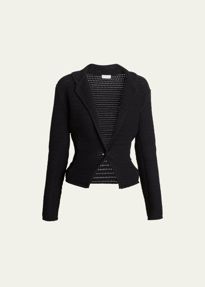 Shop Dries Van Noten Tiara Cotton Open-knit Cutaway Jacket In Black