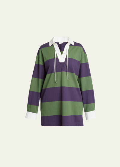 Shop Dries Van Noten Chu Oversize Striped Polo Shirt In Dark Purple
