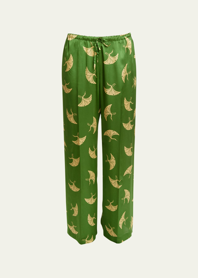 Shop Dries Van Noten Puvis Satin Printed Pants In Green