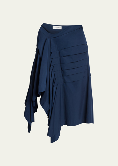 Shop Dries Van Noten Shy Pleated Asymmetric Midi Skirt In Navy