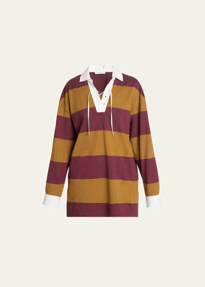 Shop Dries Van Noten Chu Oversize Striped Polo Shirt In Mustard
