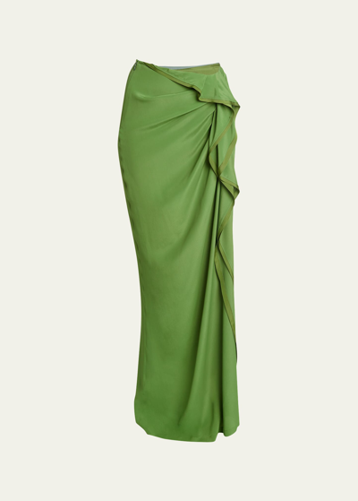 Shop Dries Van Noten Sinas Draped Ruffle Maxi Skirt In Green