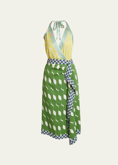 Shop Dries Van Noten Dole Printed Silk Midi Dress In Green