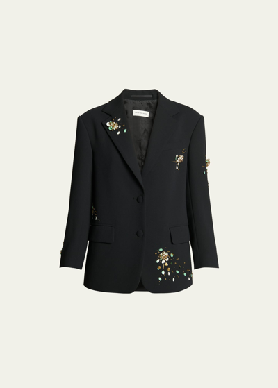 Shop Dries Van Noten Birdy Embroidered Single-breasted Jacket In Black