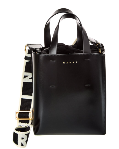 Shop Marni Museo Mini Leather Tote In Black