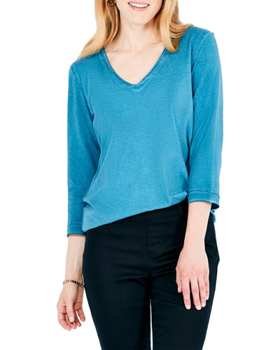 Shop Nic + Zoe Nic+zoe 3/4-sleeev Roll V T-shirt In Blue