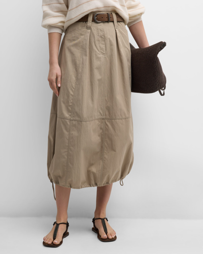 Shop Brunello Cucinelli Cargo Cotton Midi Skirt With Drawstring Hem In C8695 Dark Beige