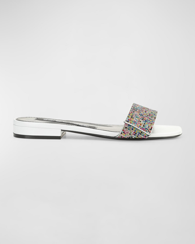 Shop Sergio Rossi Crystal And Nappa Leather Sandals In Bianco
