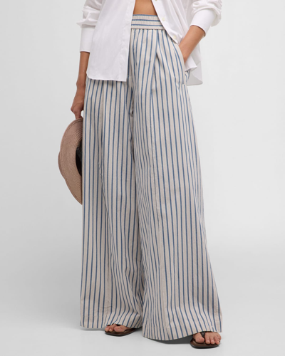 Shop Brunello Cucinelli Striped Cotton Poplin Wide-leg Pants In C004 White Blue