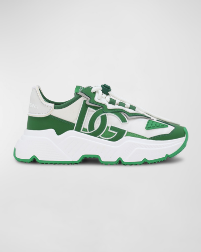 Shop Dolce & Gabbana Daymaster Mixed Leather Runner Sneakers In Green White