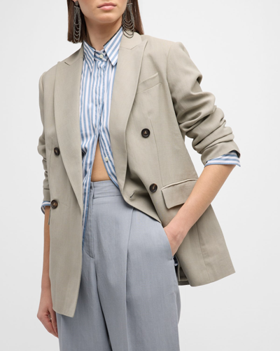 Shop Brunello Cucinelli Linen Suit-type Jacket In C9599 Celeste