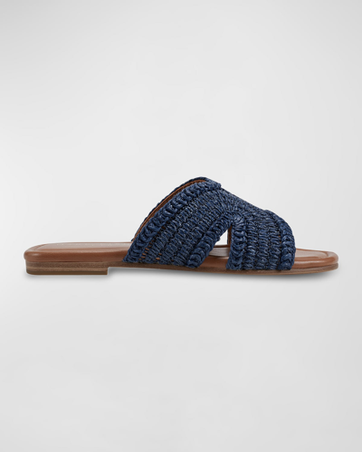 Shop Marc Fisher Ltd Narda Woven Raffia Flat Slide Sandals In Dark Blue