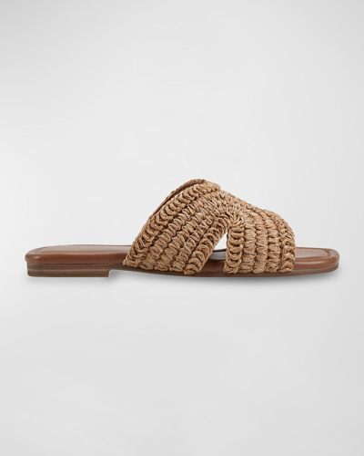 Shop Marc Fisher Ltd Narda Woven Raffia Flat Slide Sandals In Light Natural