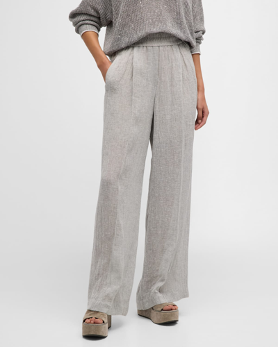 Shop Brunello Cucinelli Crepe Melange Linen Gauze Wide-leg Pants In C1010 Grey