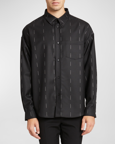Shop Givenchy Men's Dress Shirt With Logo Pinstripes In Black