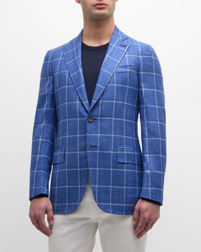 Shop Isaia Men's Plaid Cashmere-blend Sport Coat In Bright Blue