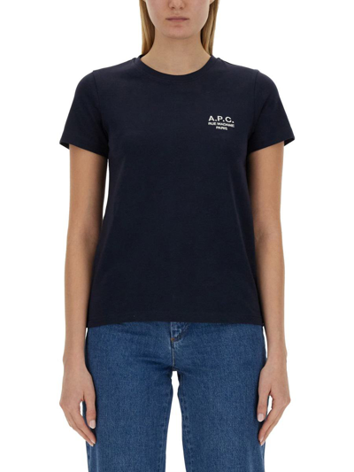 Shop Apc A.p.c. T-shirt With Logo Embroidery In Blue