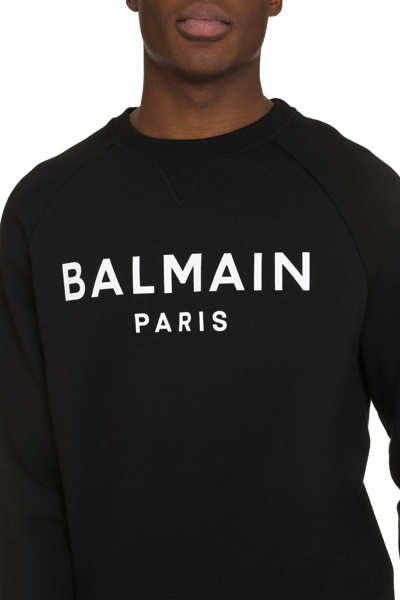 Shop Balmain Cotton Crew-neck Sweatshirt In Black