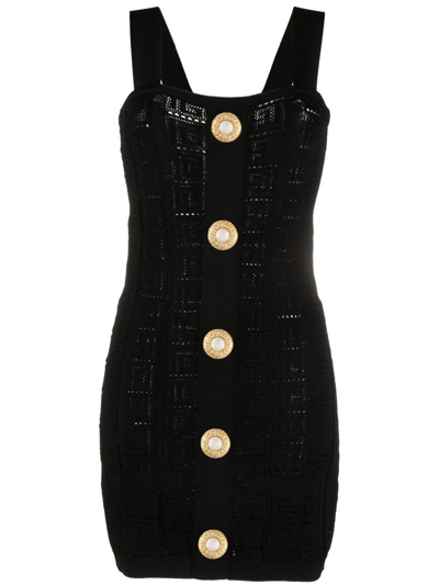 Shop Balmain Monogram Knit Mini Dress In Black