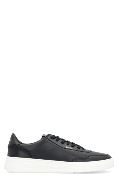 Shop Hugo Boss Boss Baltimore Leather Low-top Sneakers In Black