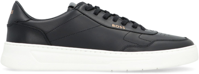 Shop Hugo Boss Boss Baltimore Leather Low-top Sneakers In Black