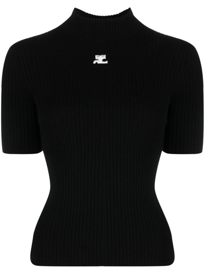 Shop Courrèges Knitted T-shirt Clothing In Black