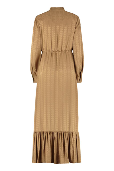 Shop Gucci Jacquard Silk Dress In Camel