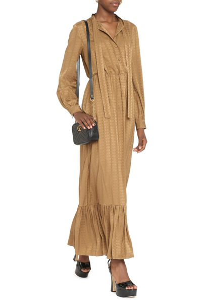 Shop Gucci Jacquard Silk Dress In Camel