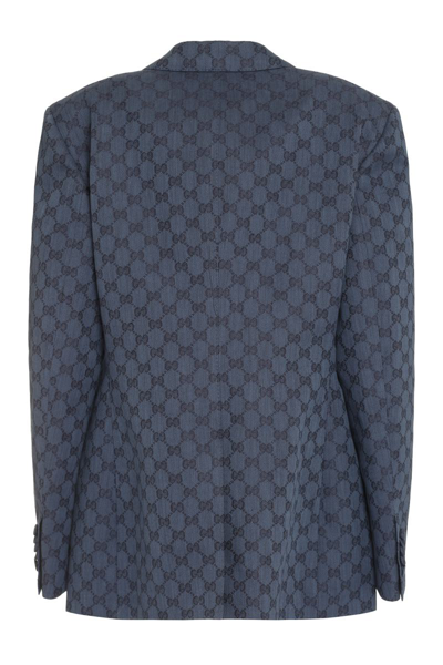 Shop Gucci Jacquard Single-breasted Blazer In Blue