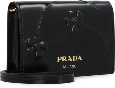 Shop Prada Card Holder With Shoulder Strap In Black