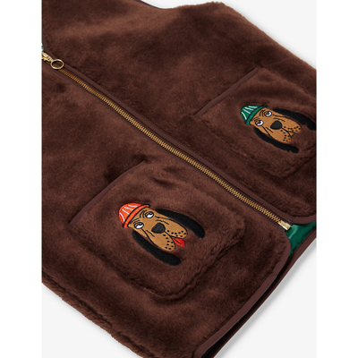 Shop Mini Rodini Boys Brown Kids Bloodhound-embroidered Patch-pocket Faux-shearling Gilet 3-9 Years