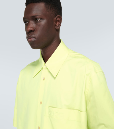 Shop Gucci Oversized Logo Cotton Poplin Shirt In Green