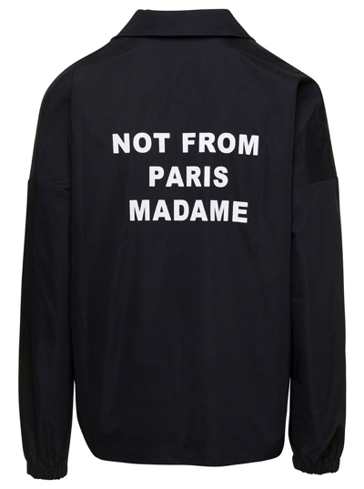 Shop Drôle De Monsieur Black Jacket With Slogan Print At The Back And At The Front In Nylon Man