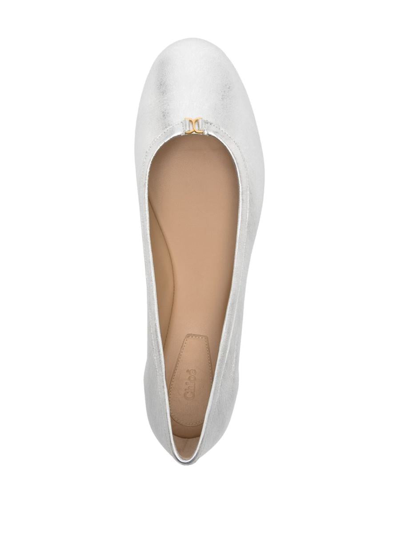 Chloé Marcie Metallic Leather Ballerina Flats In Silver