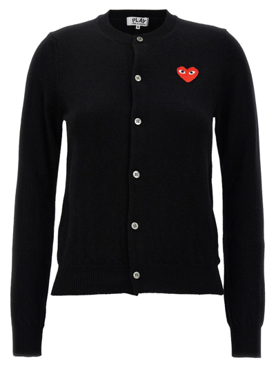 Shop Comme Des Garçons Play 'red Heart' Cardigan In Black