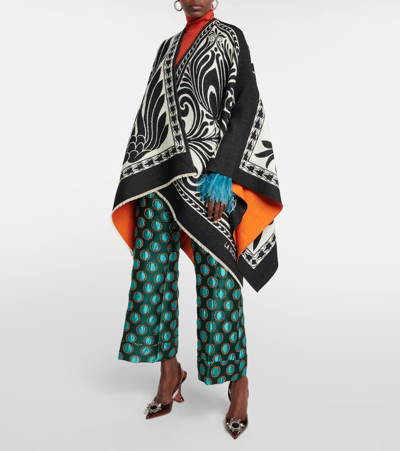 Shop La Doublej Printed Wool And Silk Poncho In Multicoloured