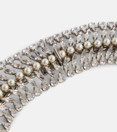 Shop Saint Laurent Faux Pearl And Crystal-embellished Necklace In Silver