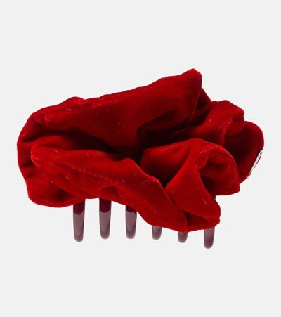 Shop Jennifer Behr Marion Velvet Hair Clip In Red