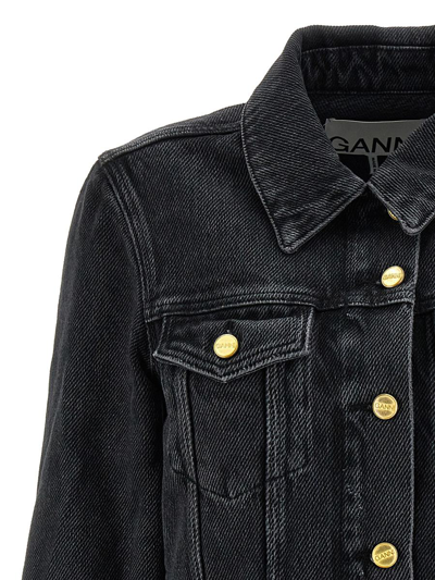 Shop Ganni Cropped Denim Jacket In Black