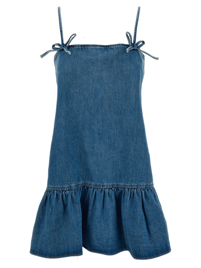 Shop Ganni Denim Mini Dress In Blue