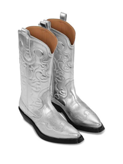 Shop Ganni Western Boots In Silver