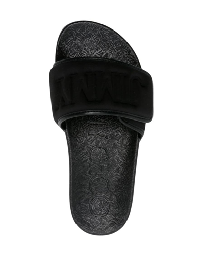 Shop Jimmy Choo Fitz/f Leather Pool Slippers In Black