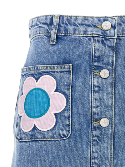 Shop Mo5ch1no Jeans Floral Embroidery Skirt In Blue