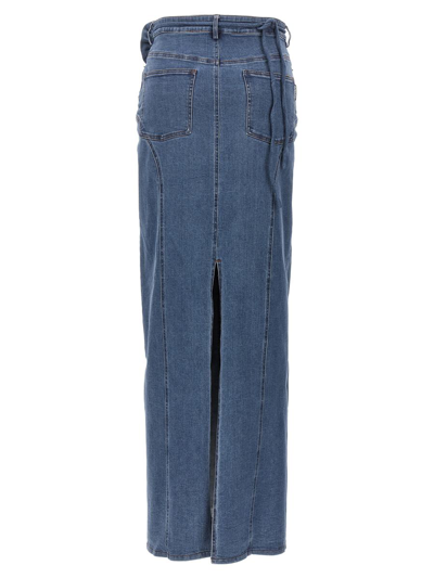 Shop Rotate Birger Christensen Rotate Long Skirt With Flowered Belt Denim In Blue
