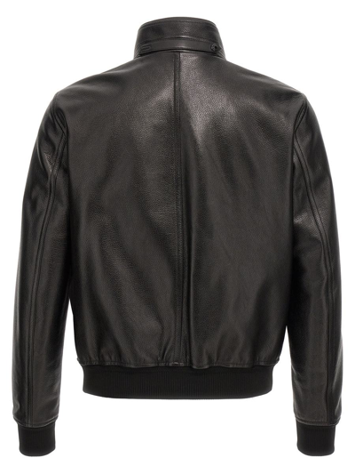 Shop Tom Ford Grainy Leather Bomber Jacket In Black