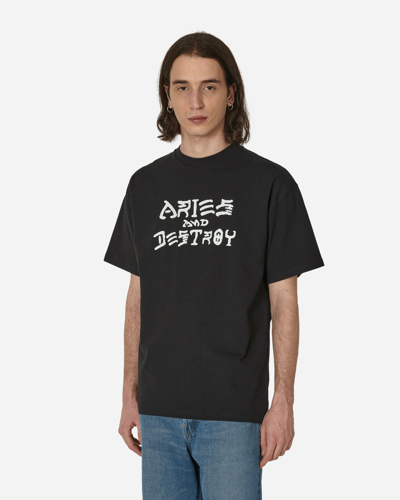 Shop Aries Vintage  And Destroy T-shirt In Black